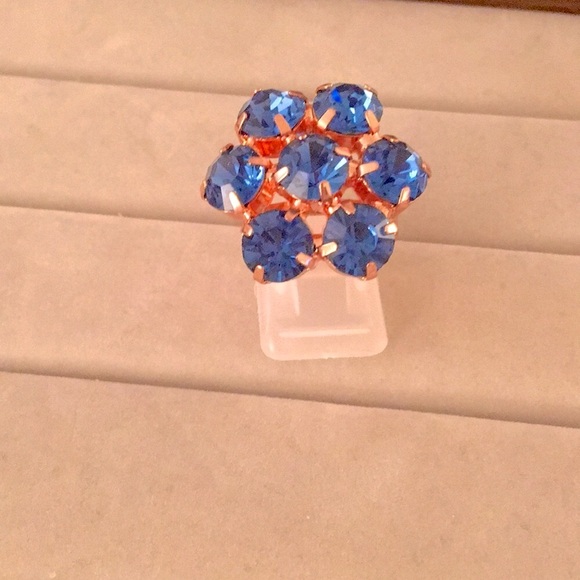 Sapphire + Rose Gold Crystal Flower Ring - Picture 6 of 8